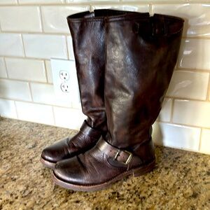 Frye genuine, leather, dark brown boots